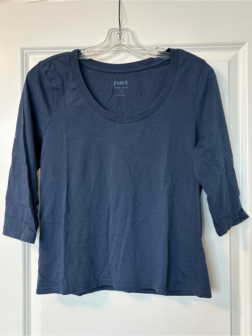 Pact Organic Cotton Softspun Scoop Neck Three-Quarter Sleeve Tee S French Navy
